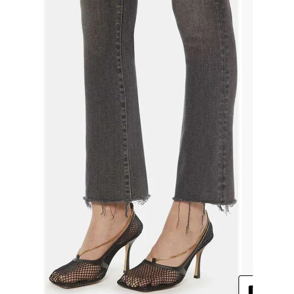 MOTHER The Hustler High Waist Fray Hem Ankle Bootcut Jeans Washed Black Size 31